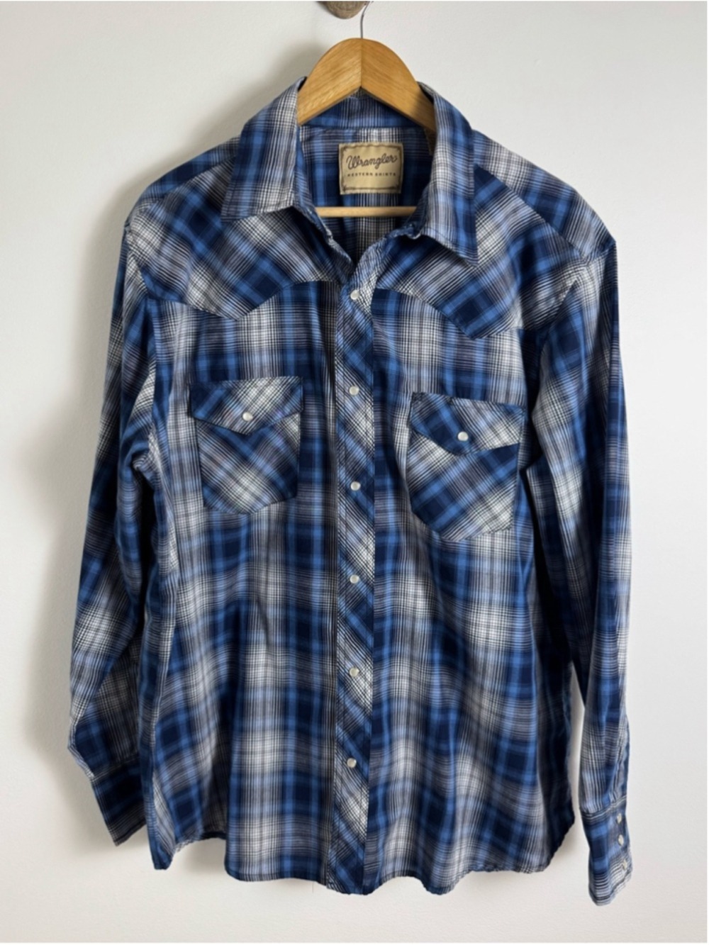 Wrangler Blue Plaid Pearl Snap Western Shirt XL